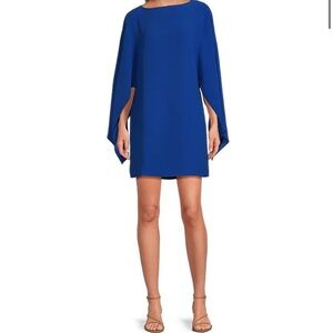 Trina Turk Daiquiri Silky Satin Back Crepe Boat Neck Cape Sleeve Shift Dress